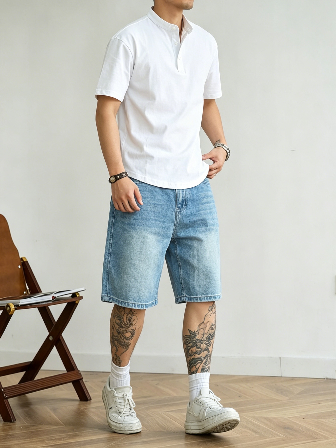 Jorts en denim bleu coupe ampl - Korean Daily Lifestyle avis et prix